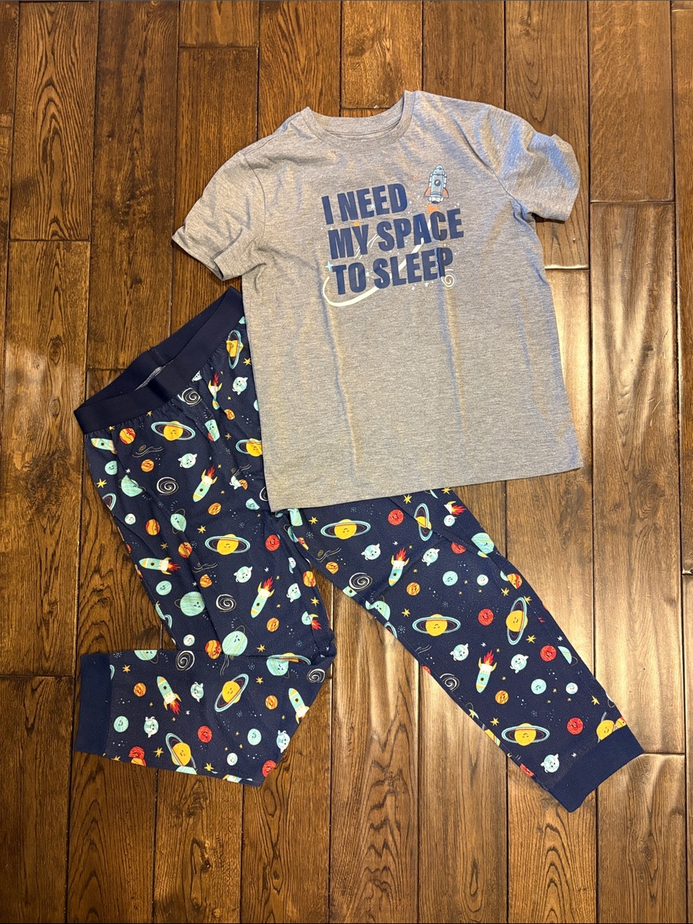 Old Navy Gray Tee & Navy Space-Print Kids Pajama Set